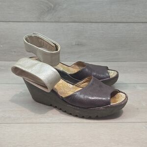 Fly London Women's Wedge Sandals Open Toe Shoes Sz 37/6.5-7